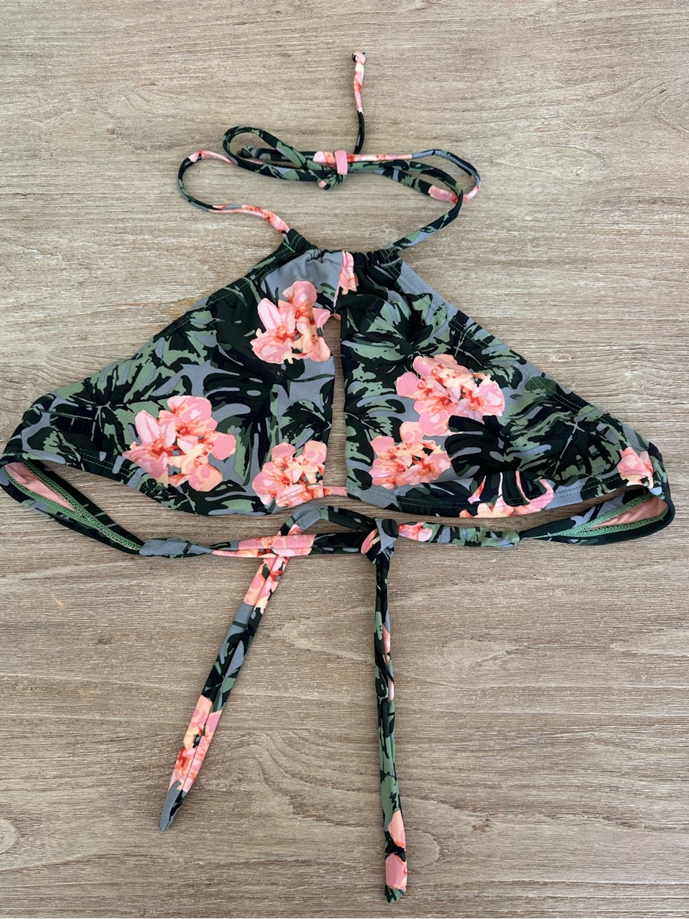 Tropical Key Hole Pink and Green Halter Bikini top Floral M/L